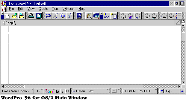 The WordPro '96 for OS/2 Main Window