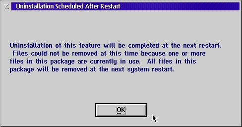 Dialogue box: Uninstallation Scheduled...